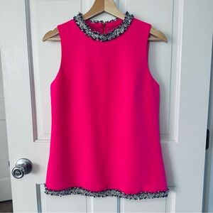 Sail to Sable Hot Pink Sleeveless Top Metallic Tweed Trim Size XS